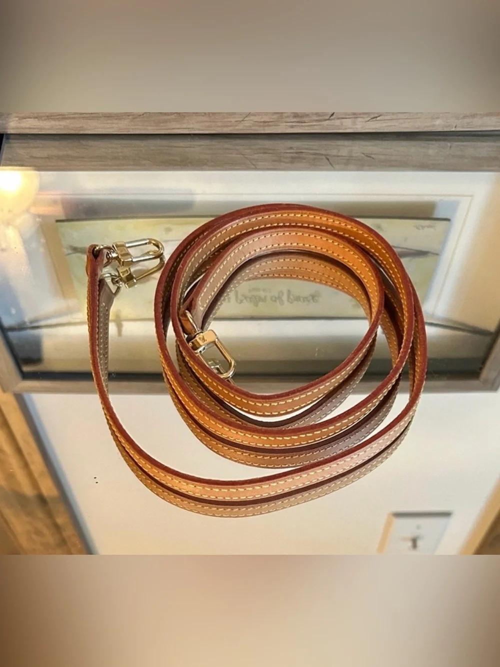 Louis Vuitton Leather Crossbody/Shoulder Strap in Tan and Brown Gold EUC Clasps